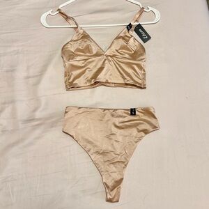 Adore Me Satin Bra and Panty Set - Tan
